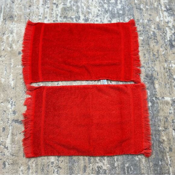 Vintage FieldCrest Royal Velvet Cotton Orange Fringe Hand Towels Set of 2 1970’s - Picture 1 of 5